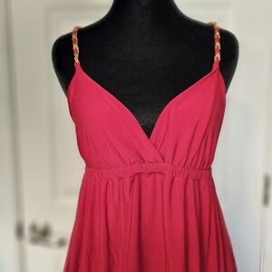 Forever 21 Y2K Red Mini Dress w/ Gold Chain Wrapped Straps Women's Sz M